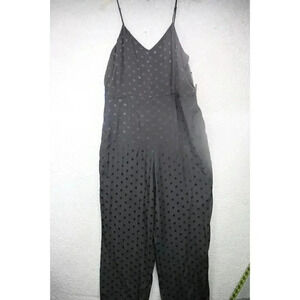 Anthropologie "The Essential Jumpsuit" Black Satin-Size 14-New w/Tags-Polka Dot